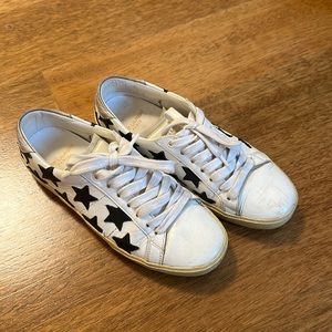 SAINT LAURENT COURT CLASSIC STAR SNEAKERS WHITE & BLACK LEATHER SIZE 36